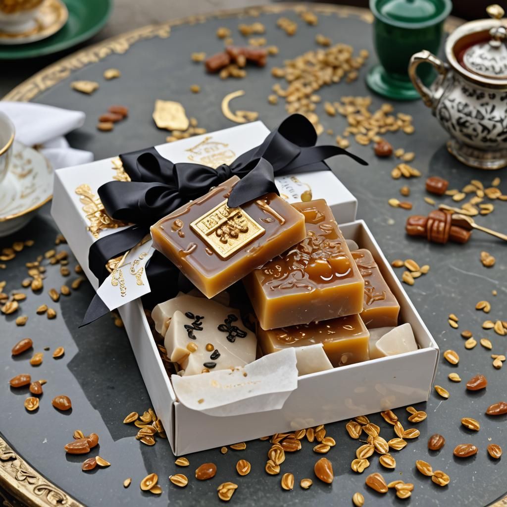 Honey Soap and Tea Overflowing from Ornate Box