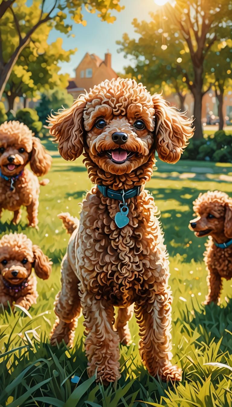 Toy Poodle's Joyful Day: Whimsical Digital Illustration