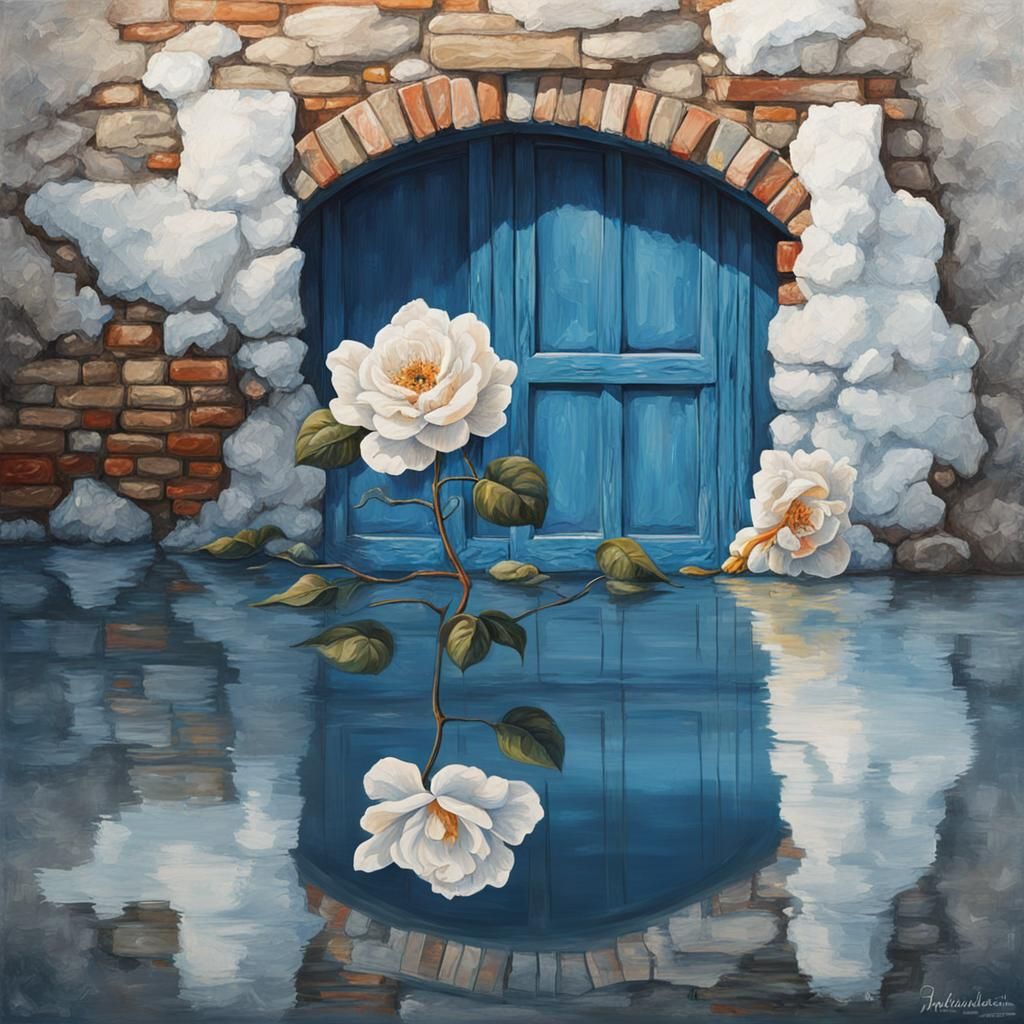 Enormous Dew-Kissed Rose Growing Near Ancient Wall