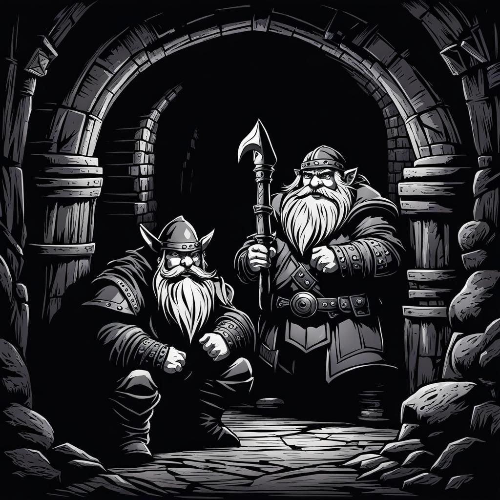 Dwarf and Hobbit in Dark Fantasy Dungeon