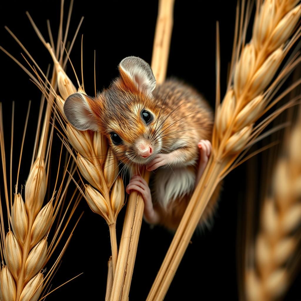 Harvest mouse on wheatsheaf