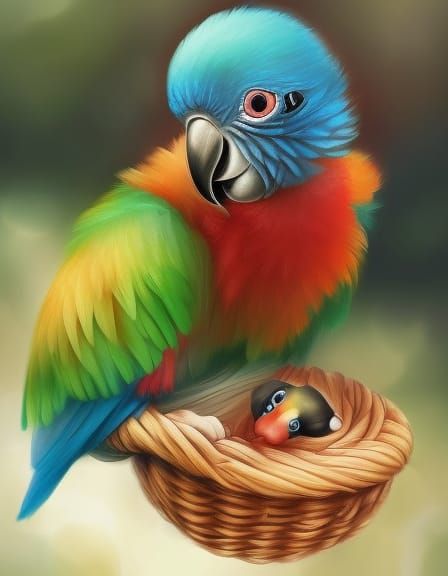Adorable Baby Macaw Parrot Portrait in Fantasy Art Style