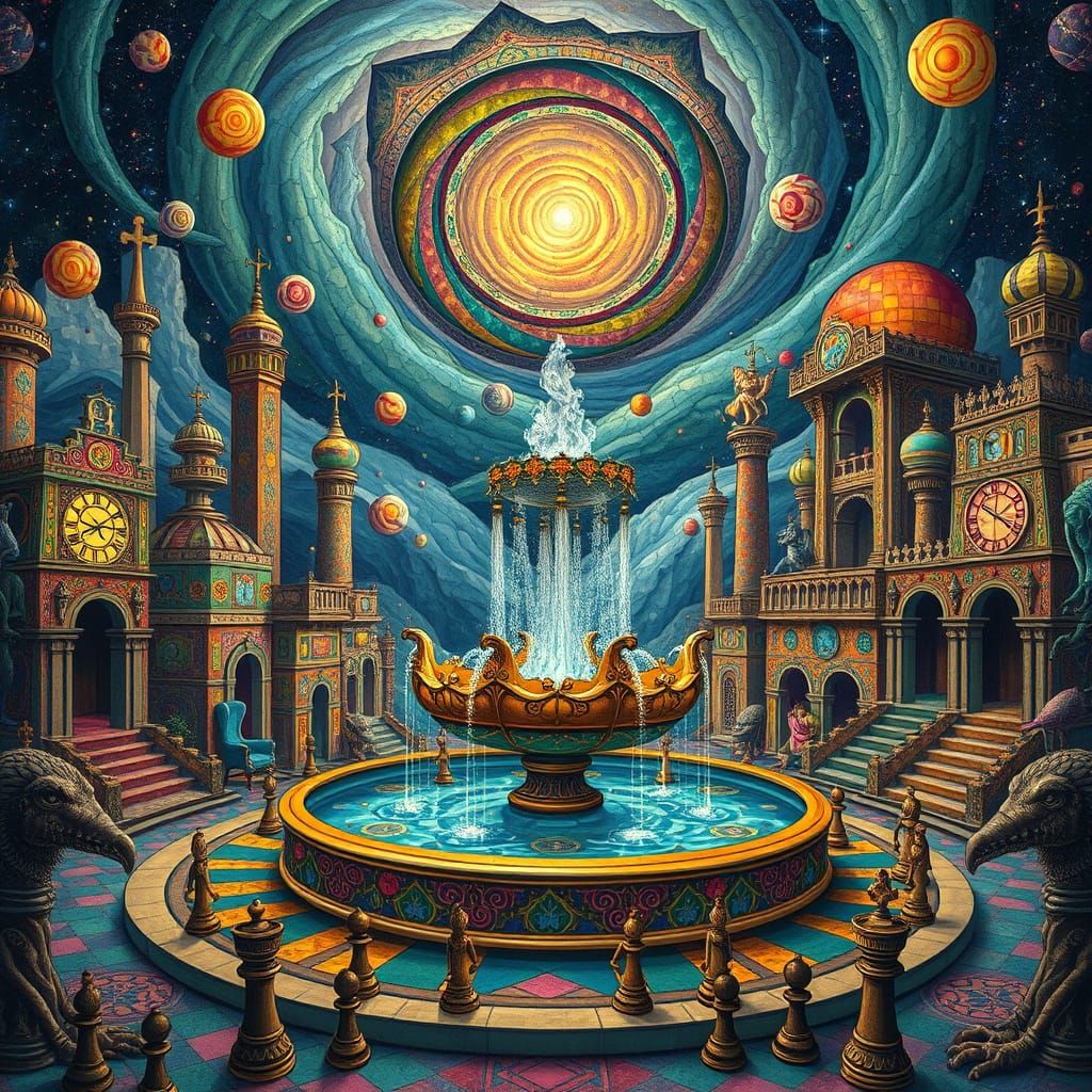 Utopian City with Psychedelic Art and Sacred Geometry