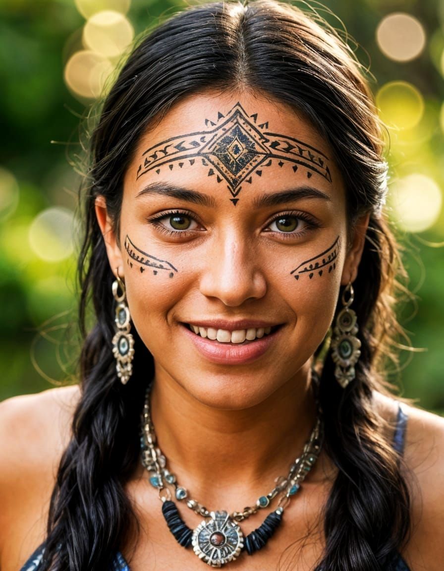 Traditional Maori Woman Portrait in Dappled Light