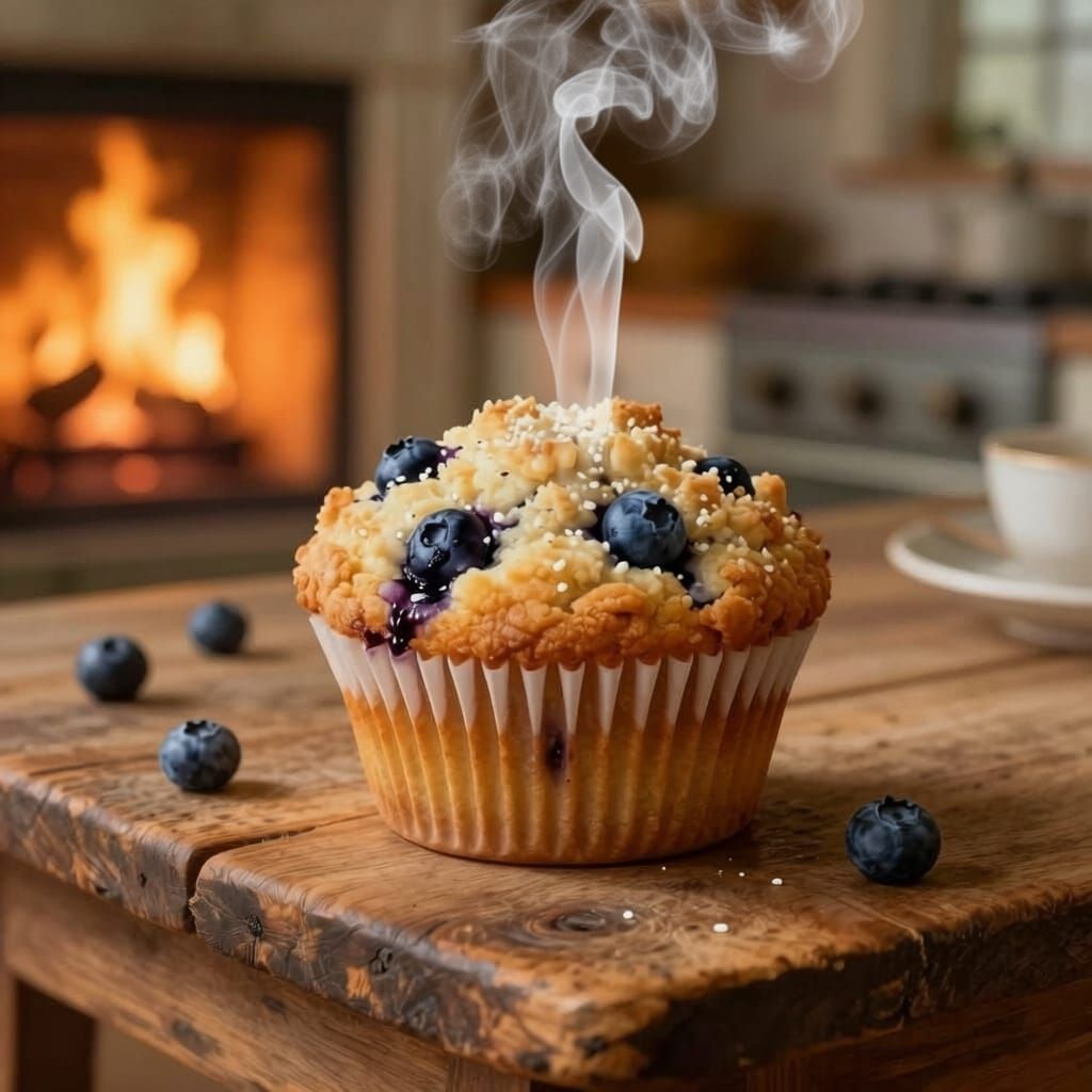 Artisan Blueberry Muffin in Cozy Kitchen