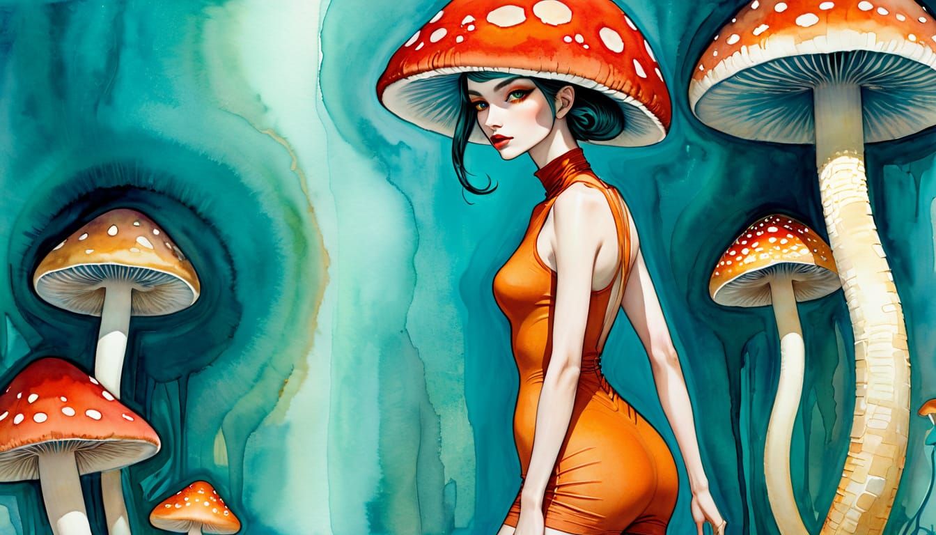 Biomorphic Reptilian Goddess in Psychedelic Fashion Illustra...