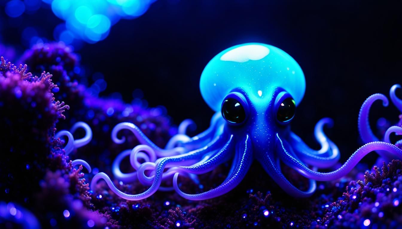 Opal Dichroic Chibi Squid Portrait in Sci-Fi Style