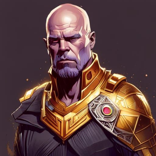 Detailed Thanos with Golden Outlines Concept Art