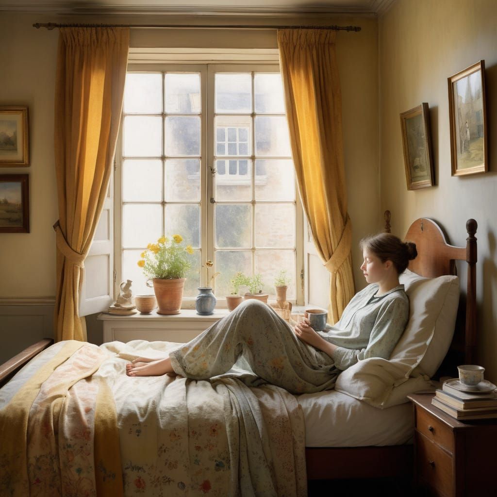 Woman Waking Up in a Peaceful Morning Scene