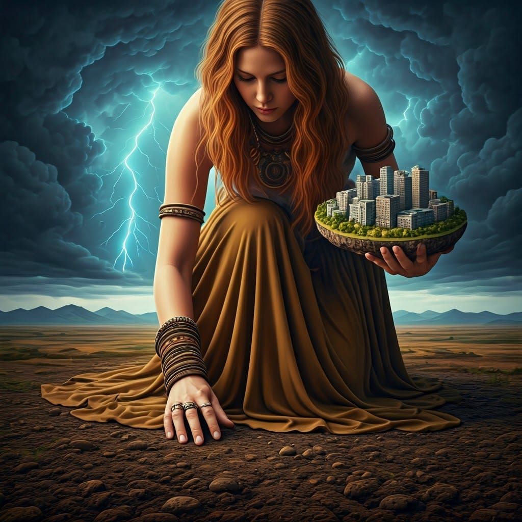 Surreal Giantess Connects Earth and City