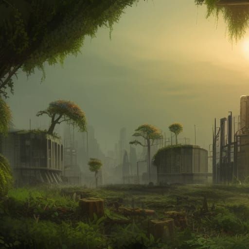 Post apocalyptic factory in the forest