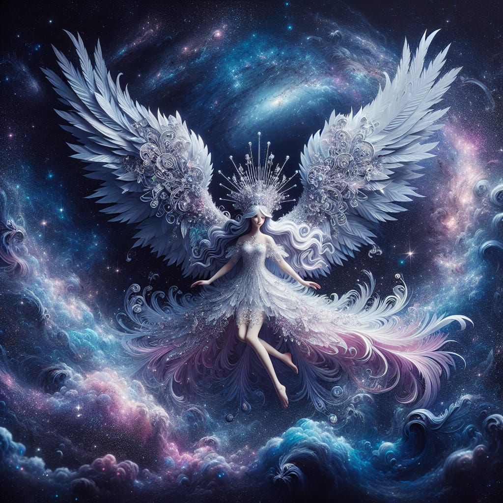 Ethereal Angel with Crystal Tiara in Cosmic Dust
