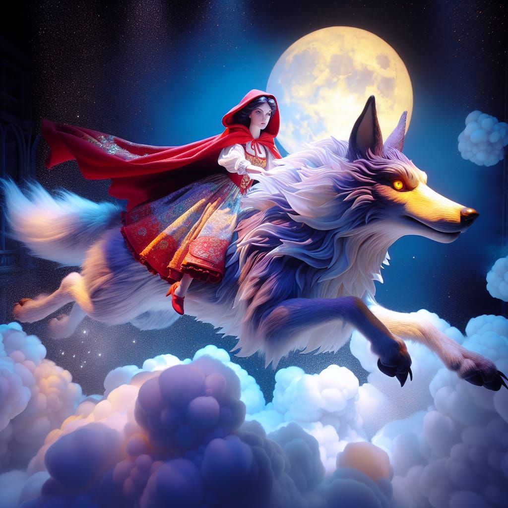 Red Riding Hood Rides a Magical Wolf