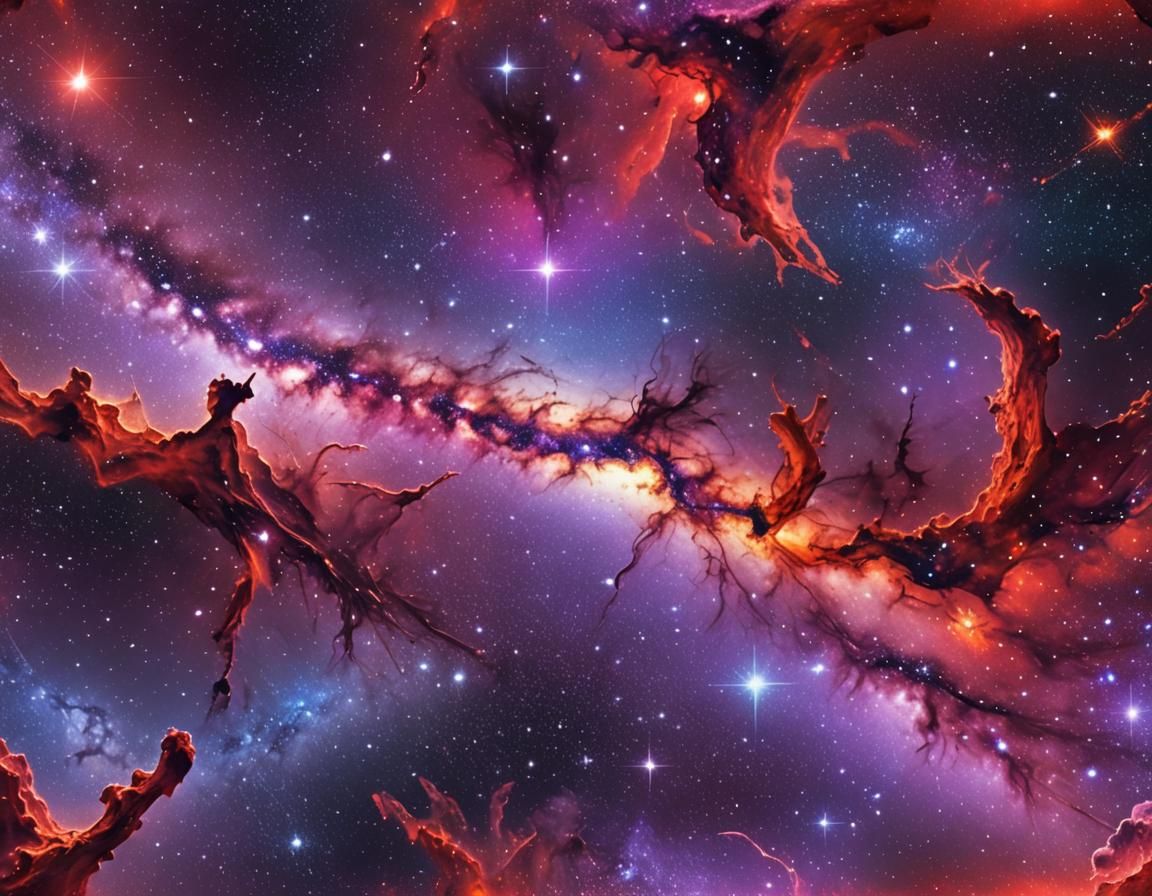 Red and Purple Milky Way Galaxy Illustration