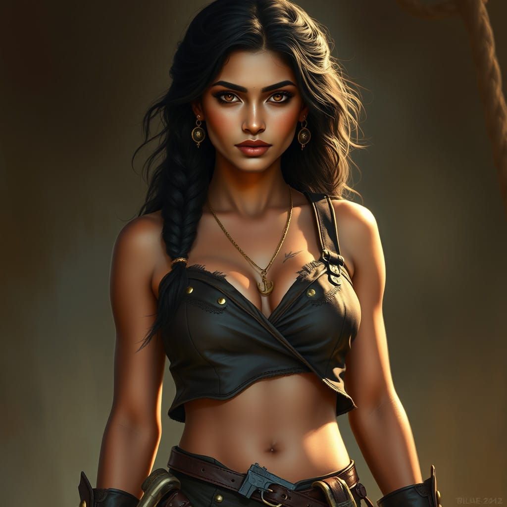 Stunning Indian Pirate Woman in Leather Attire