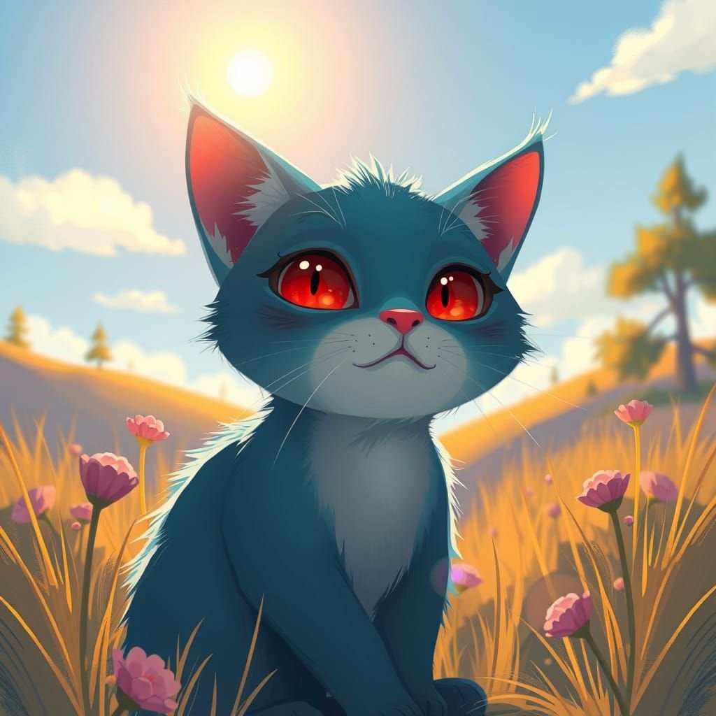 Blue Cat in Warm Sunlight, Inspired by Whimsical Storytellin...