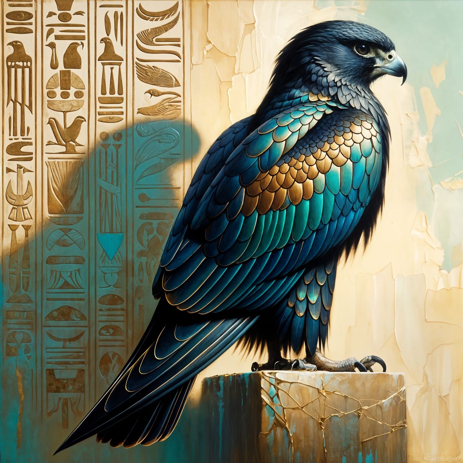 Majestic Egyptian Falcon in Oil Painting Style