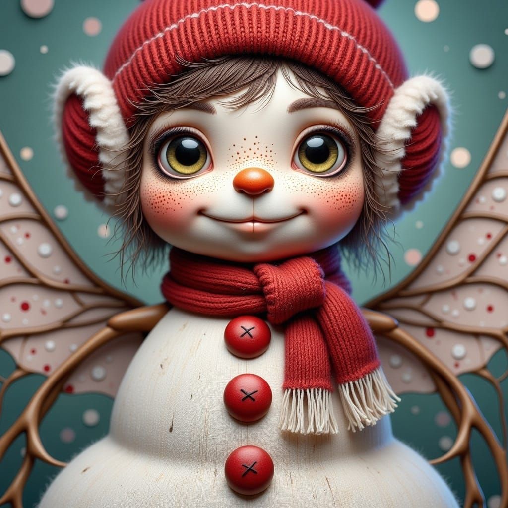 Whimsical 3D Snowman with Red Scarf