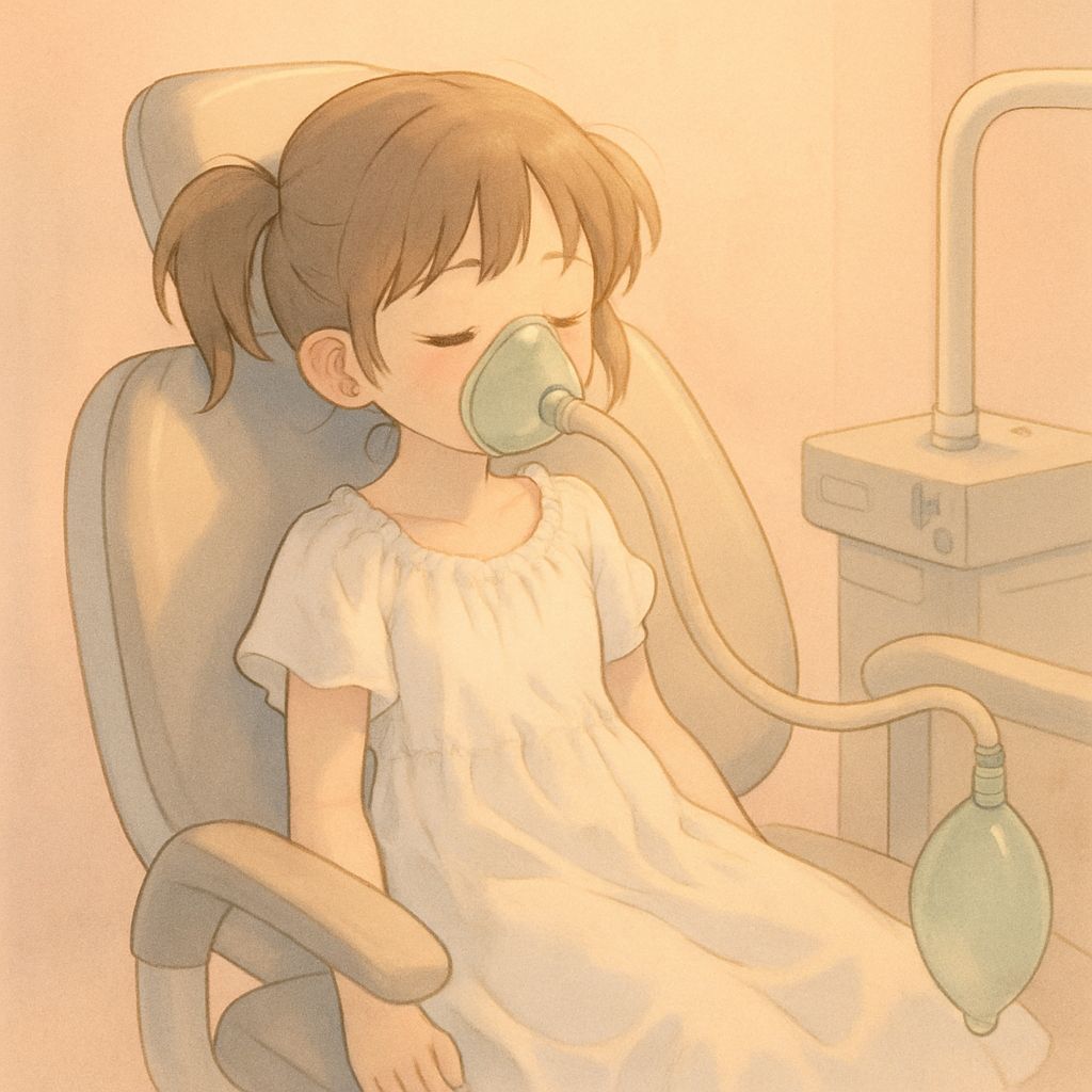 Peaceful Anime Girl in Modern Dentist Chair