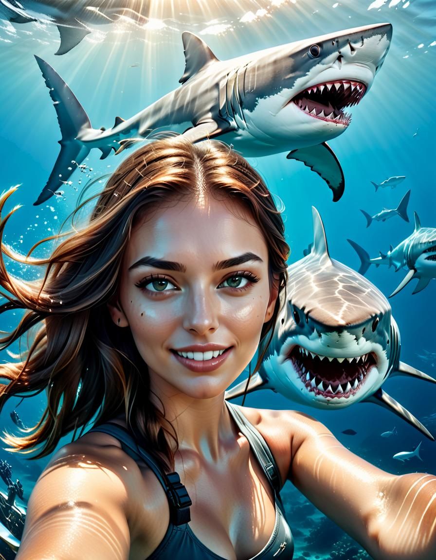 Selfie with Shark: Hyperrealistic Ocean Scene