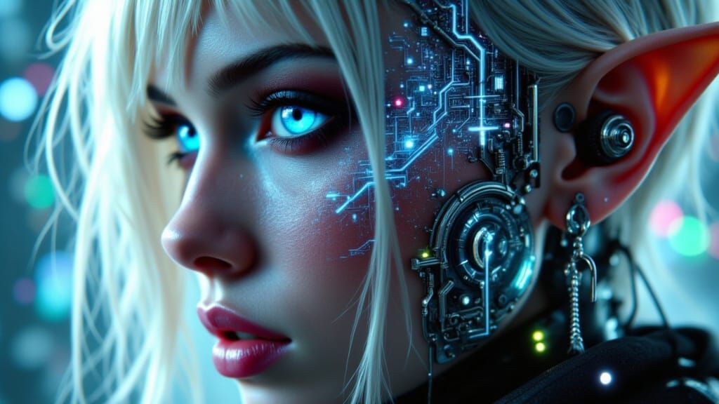 Cybernetic Elf Decker with Digital Eye