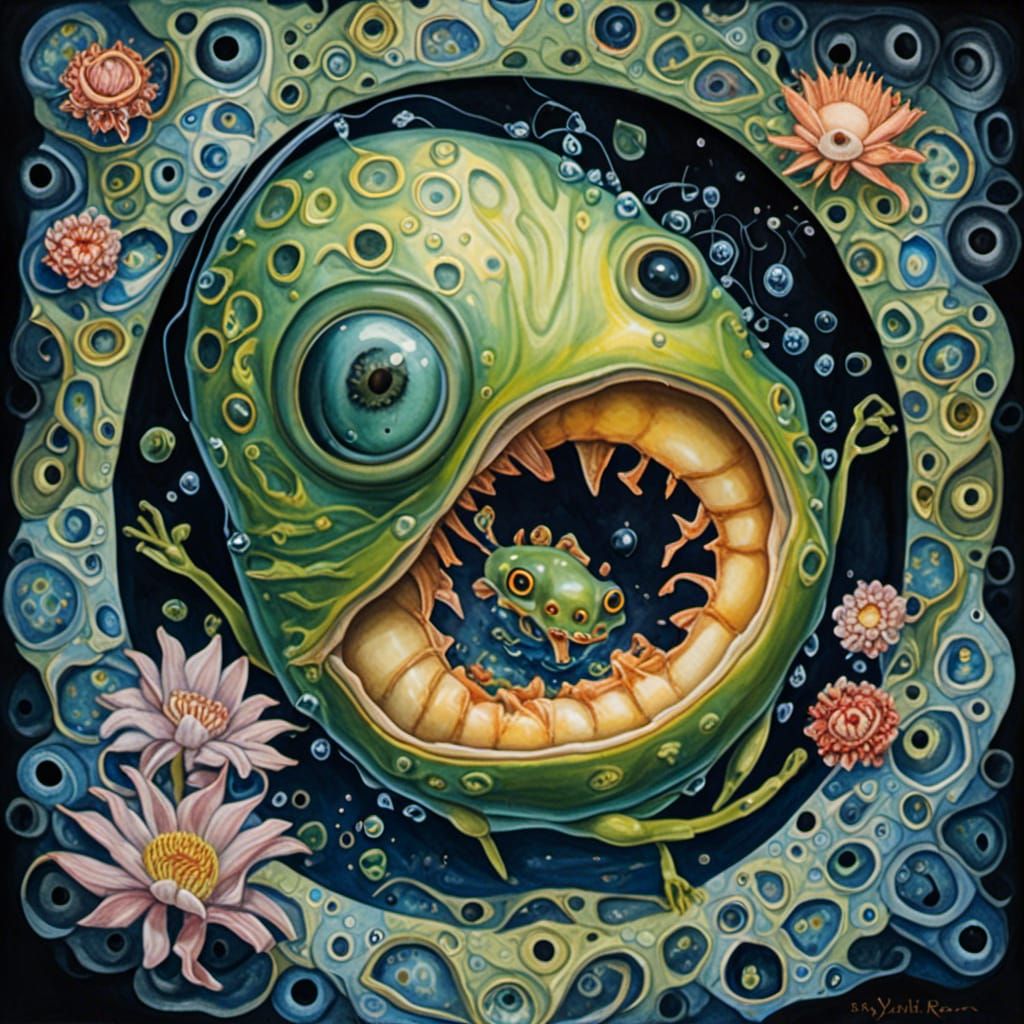 <lora:Lily Pad:1.0>  scary germs