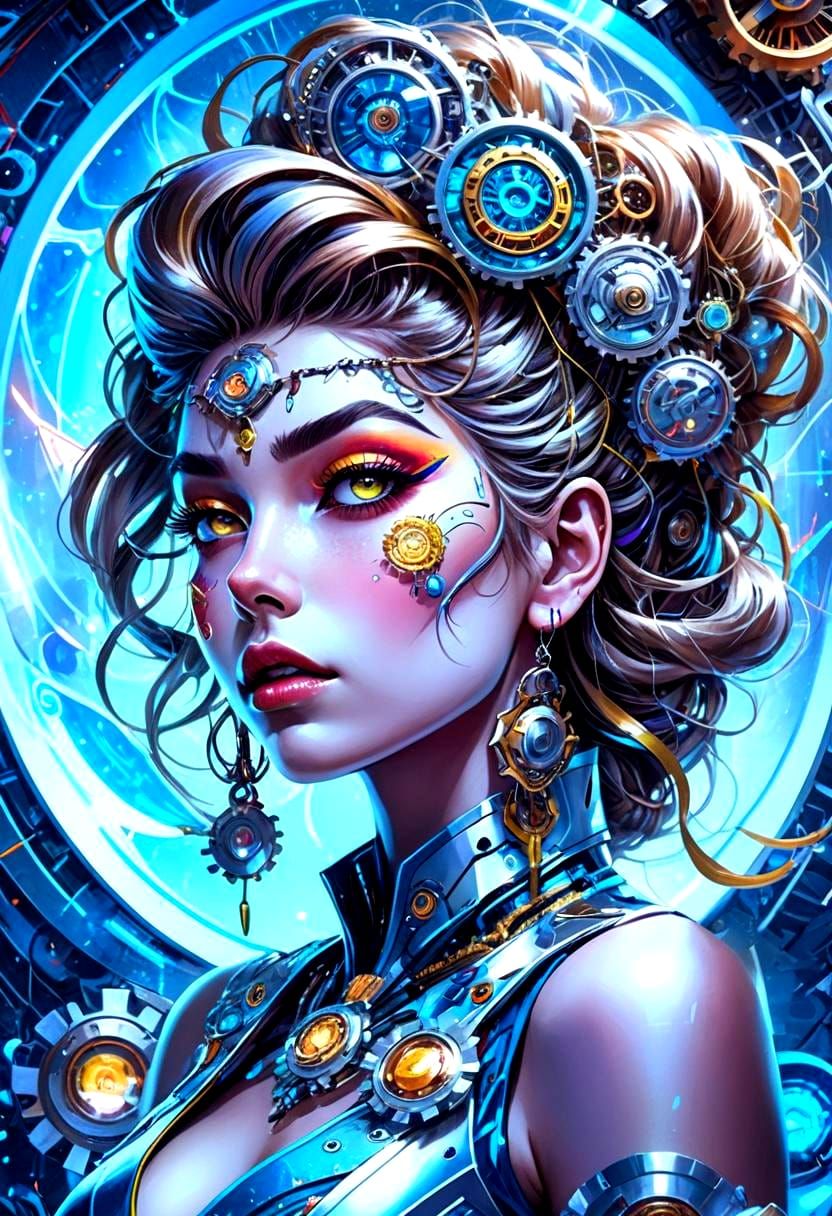 Colorful Neon Portrait of a Beautiful Woman