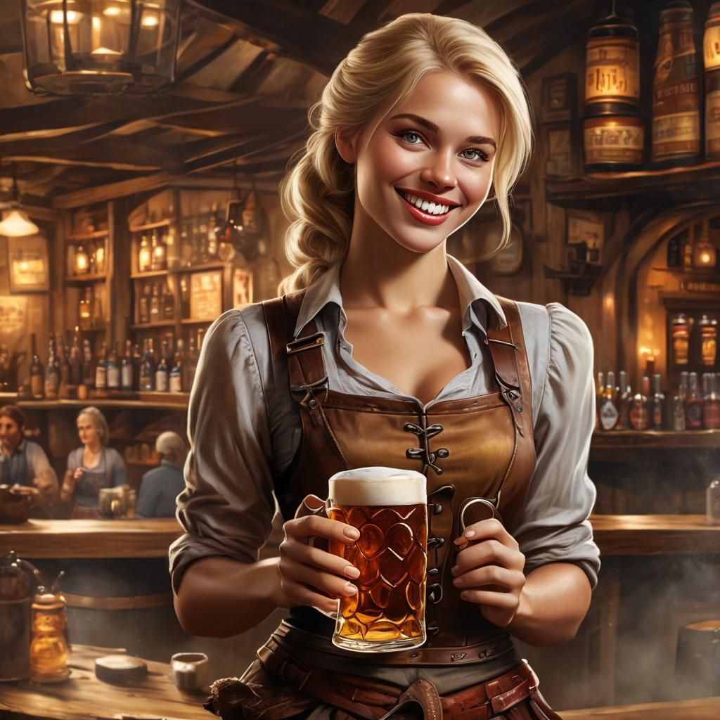 German Brewhouse Girl Portrait in Hyperrealistic Style