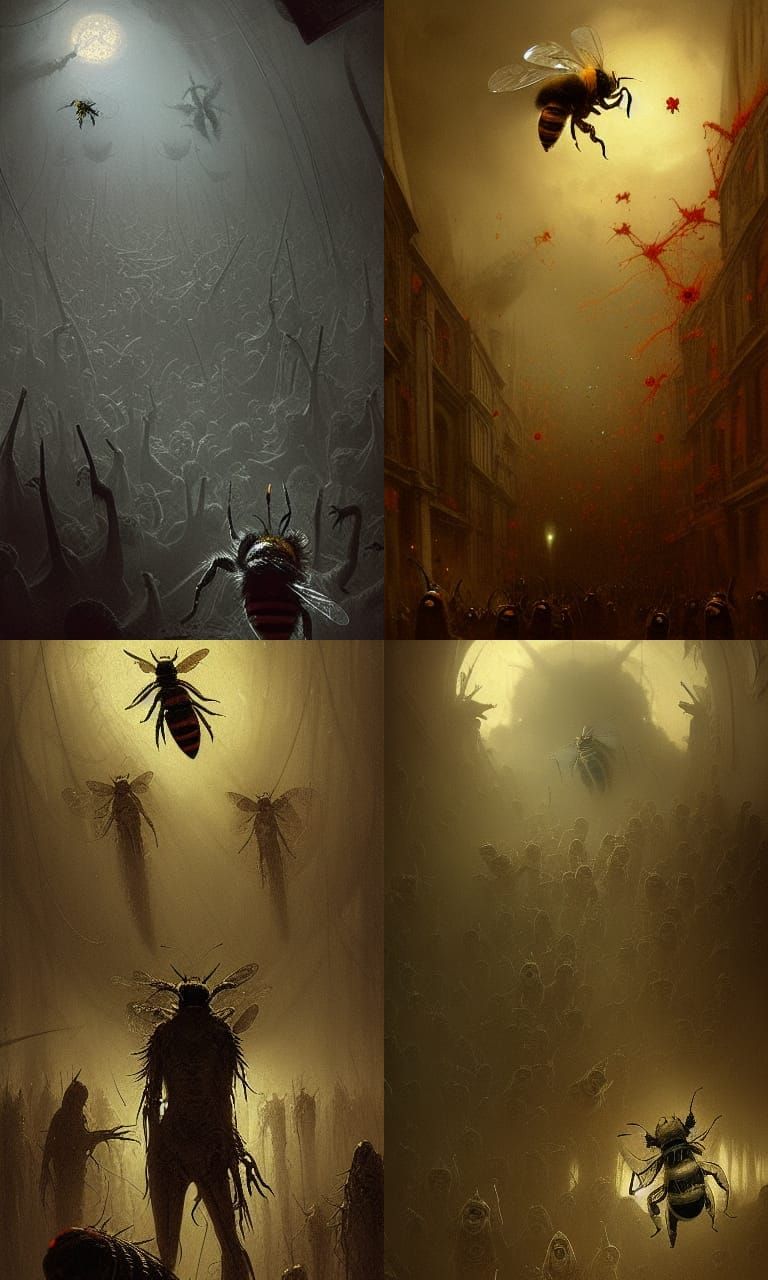 Zombie Bee Horror in Doré Rutkowski Style