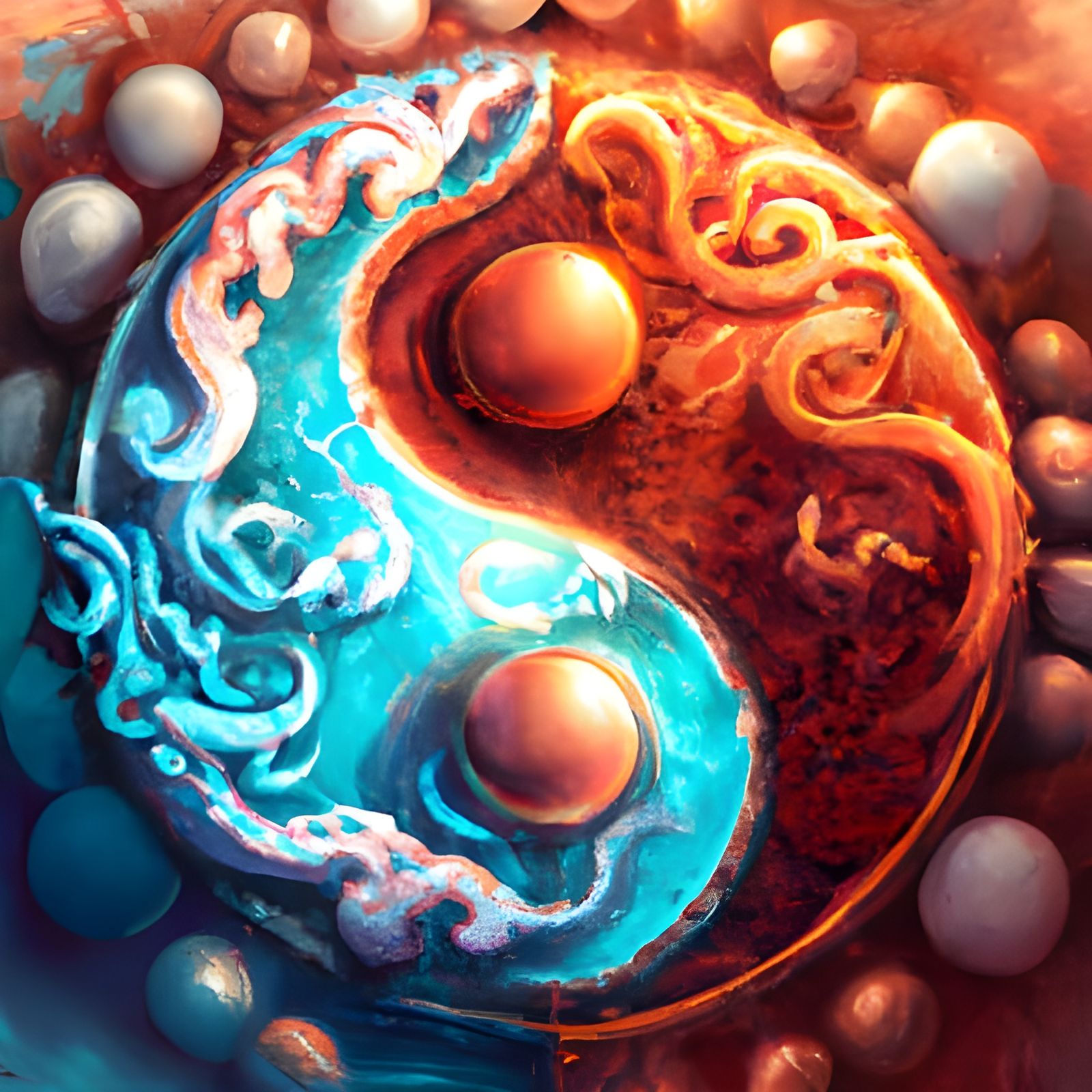 Elaborate Water and Fire Ying and Yang in 3D