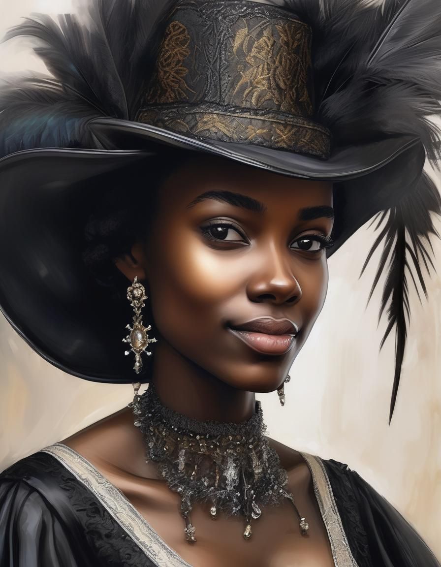 Happy African Woman in Gothic Portrait, Alcohol Ink