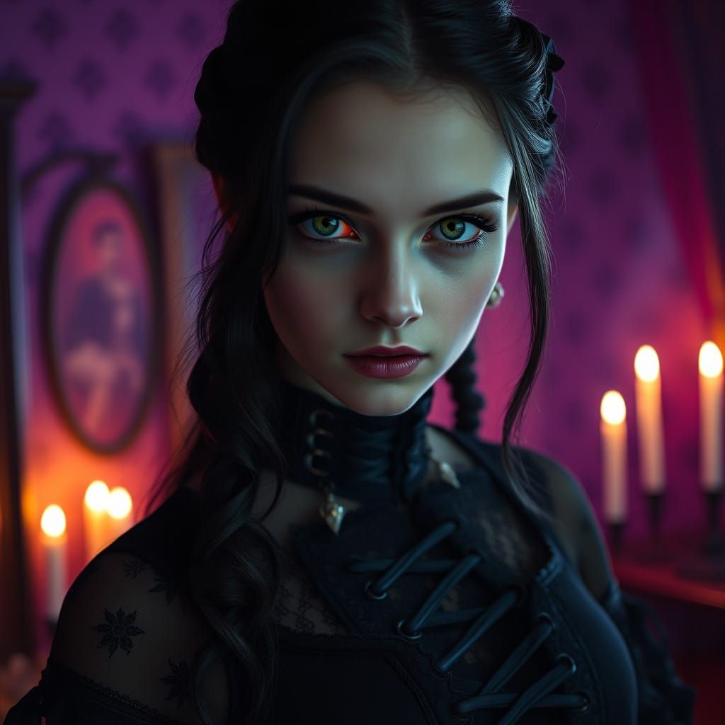 Goth Victorian Girl in Dramatic Shadows