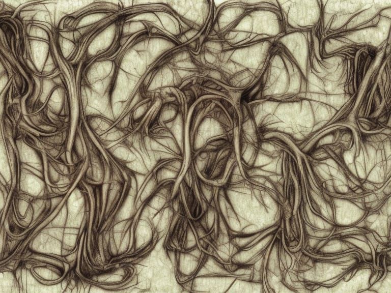 Surreal Ancient Forest with Neon Threads, Oil Painting