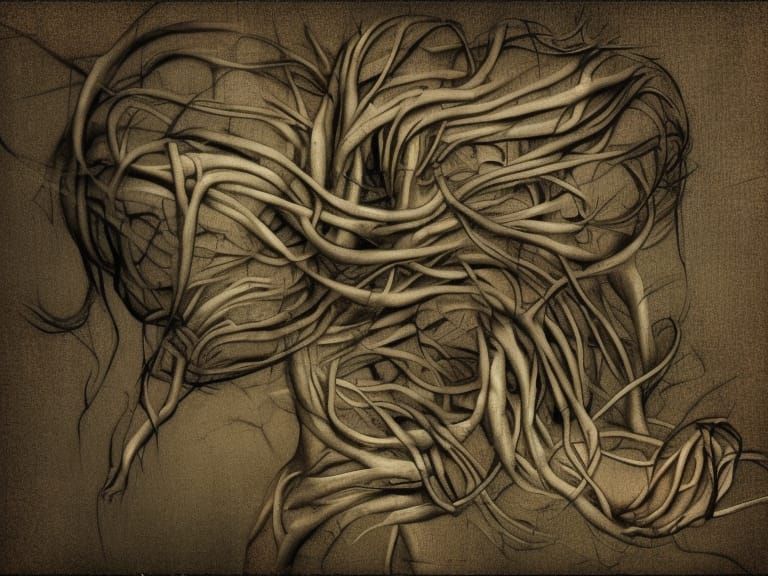 Neon Forest with Ancient Roots in Surreal Style