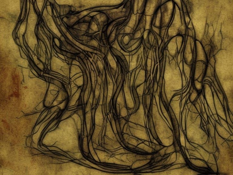 Surreal Ancient Forest with Neon Threads