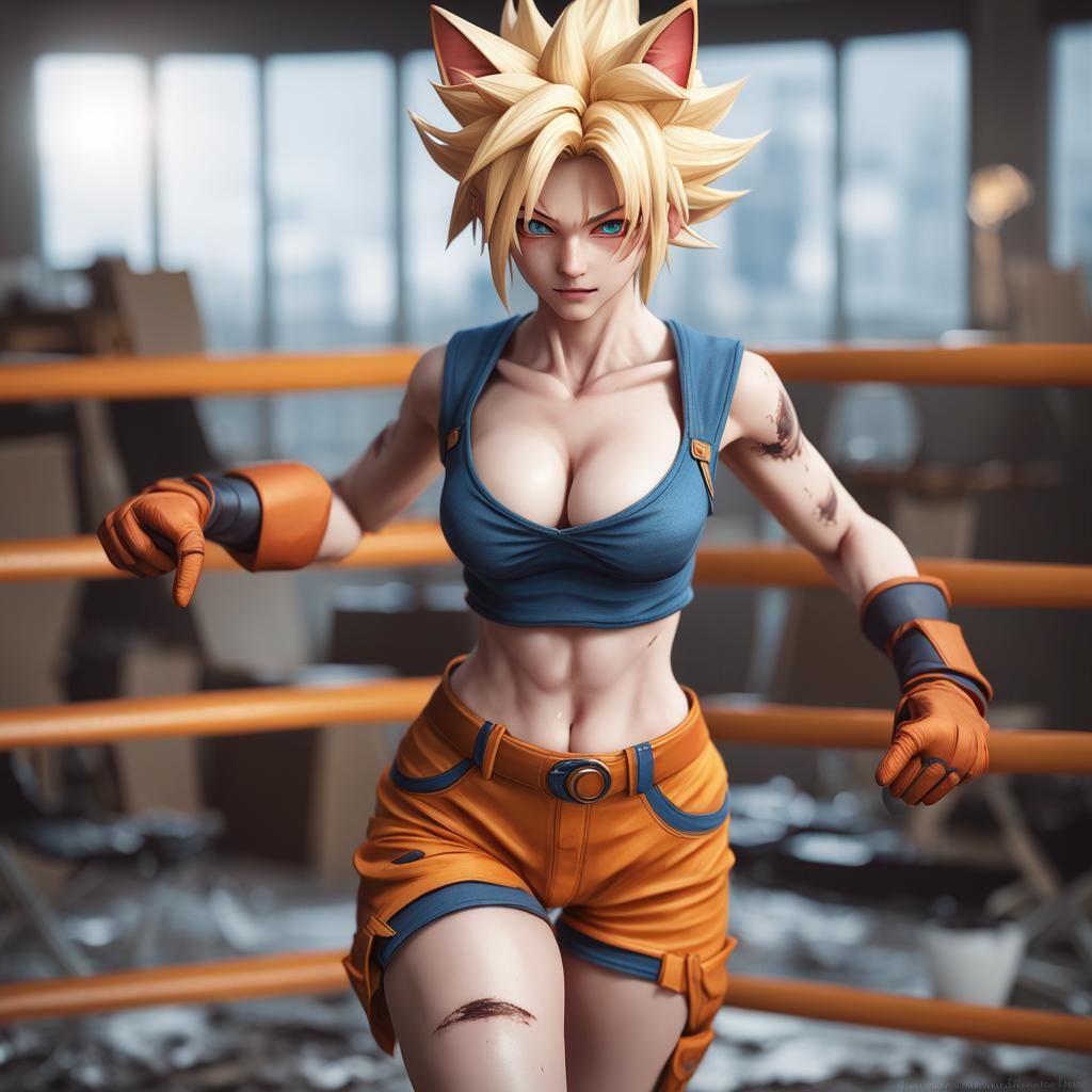 Super Saiyan Goku as Anime Catgirl