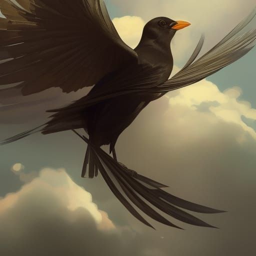 Blackbird Soaring Above Medieval Sky City