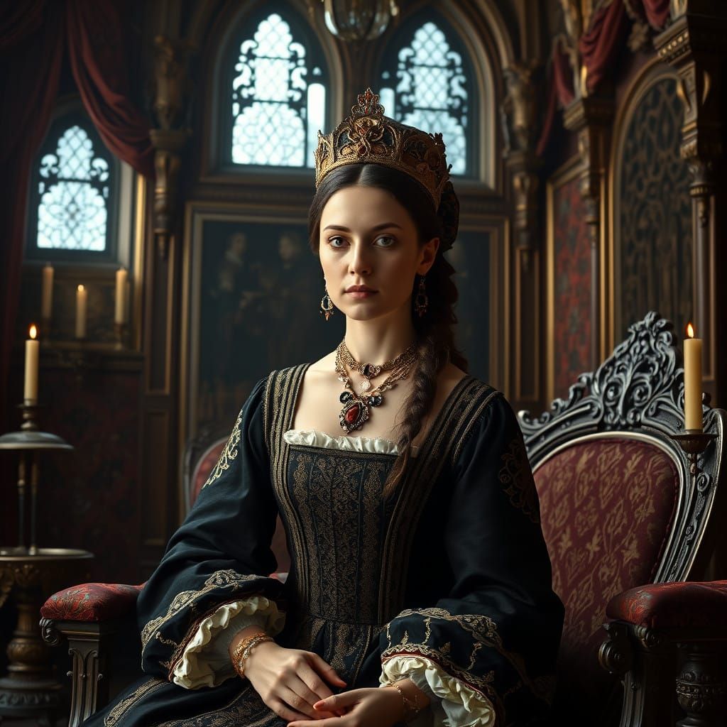 Medieval Woman in Lavish Gothic Chamber