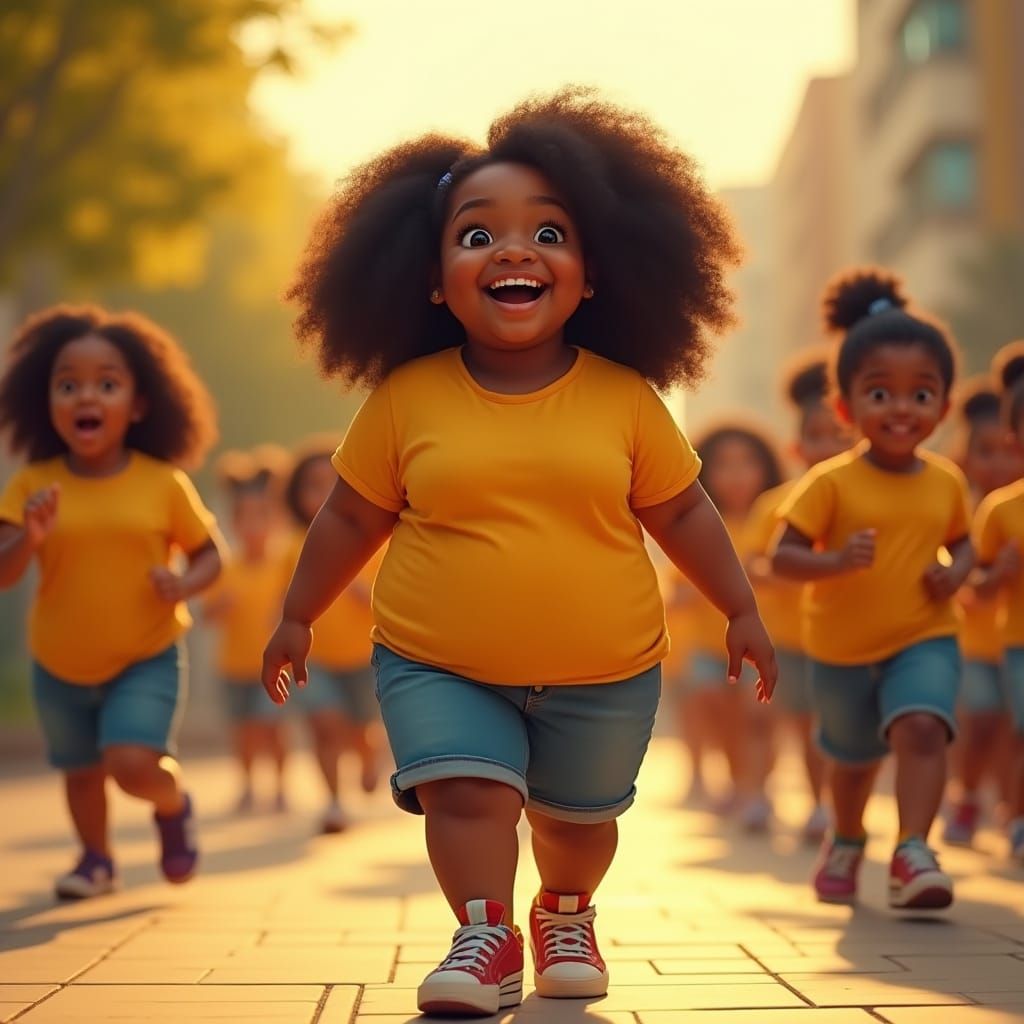 Joyful Black Teen Girl Walks with Classmates in Vibrant Disn...