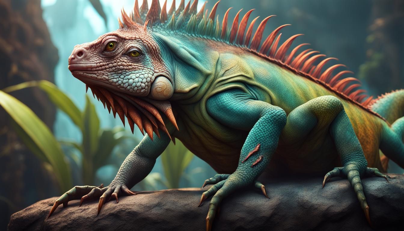 Fantastical Mutated Iguana in Detailed Matte Painting
