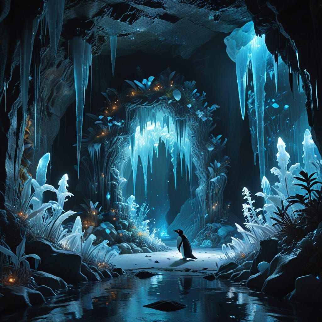 Penguin Curator of Secret Underwater Ice Gallery