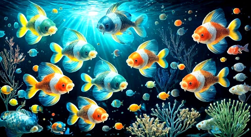 Surreal Iridescent Koi Fish in Biopunk Style