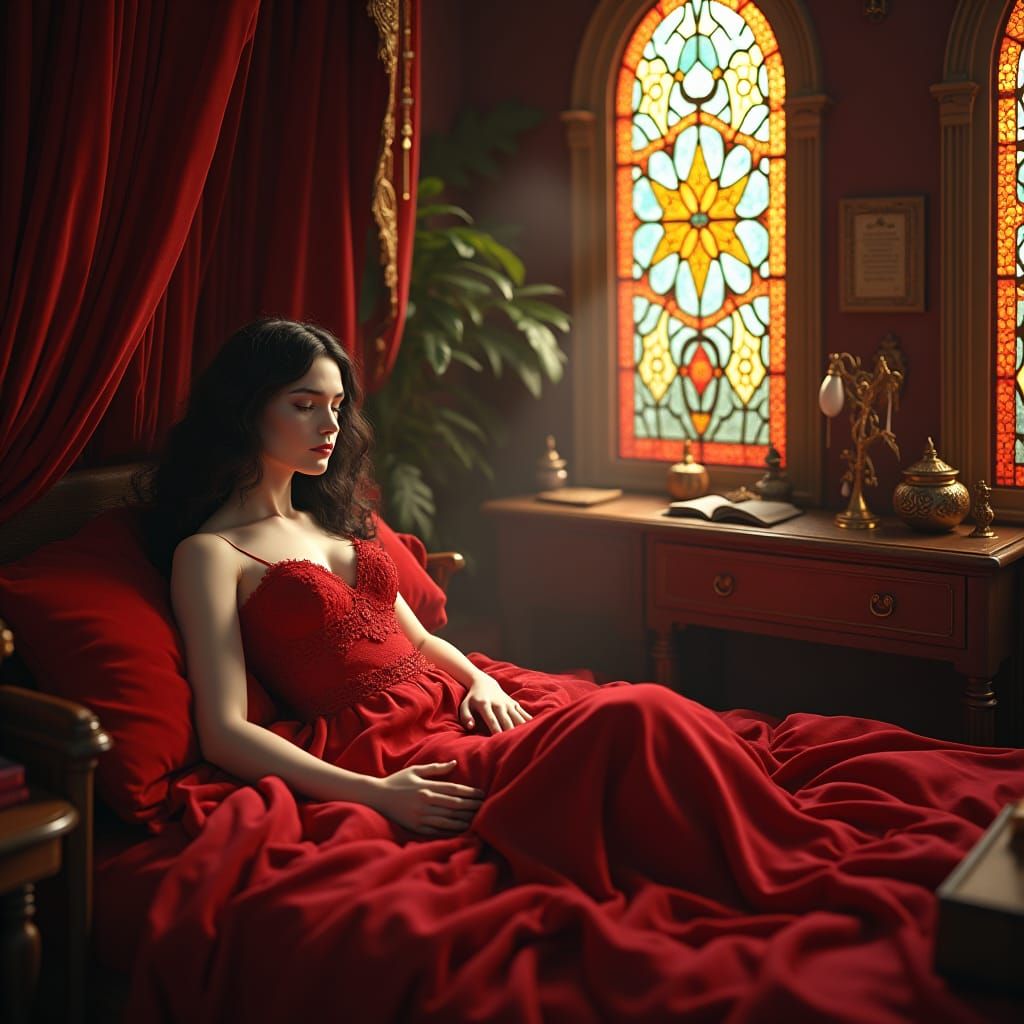 Dreamlike Boudoir: Woman in Golden Light