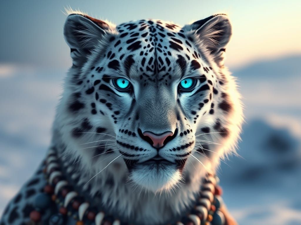 Spirited Inuit Snow Leopard Shaman in Arctic Realms