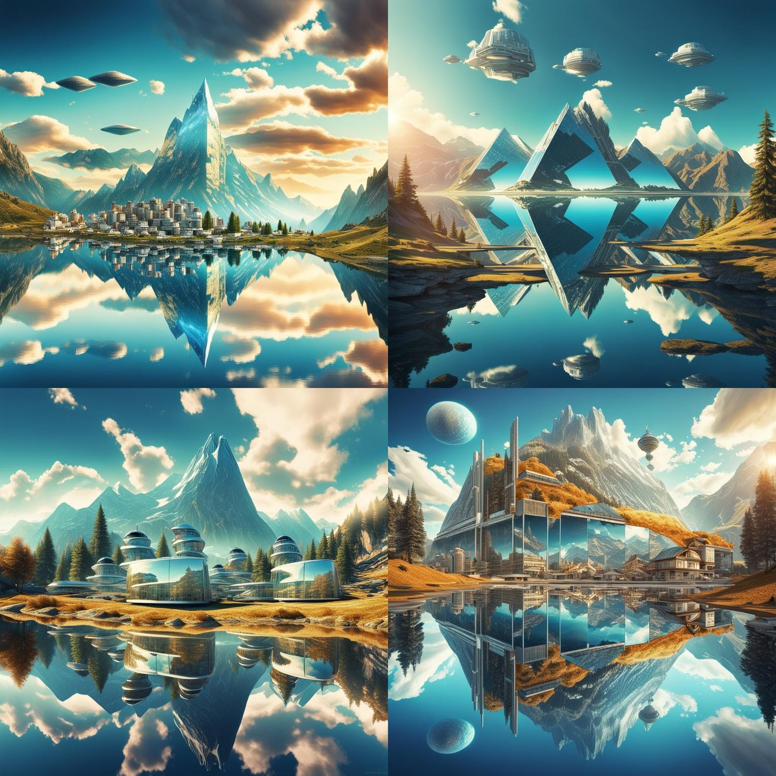 Futuristic Town Mirrored in Upside Down Lake