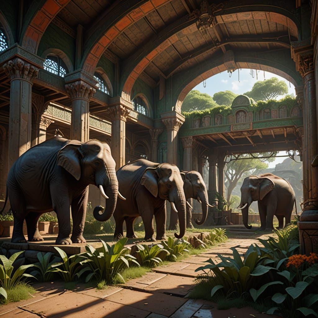 Intricate Elephant Stables Concept Art