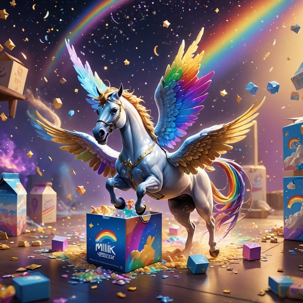 Rainbow Pegasus Milk Box: Fantastical Concept Art