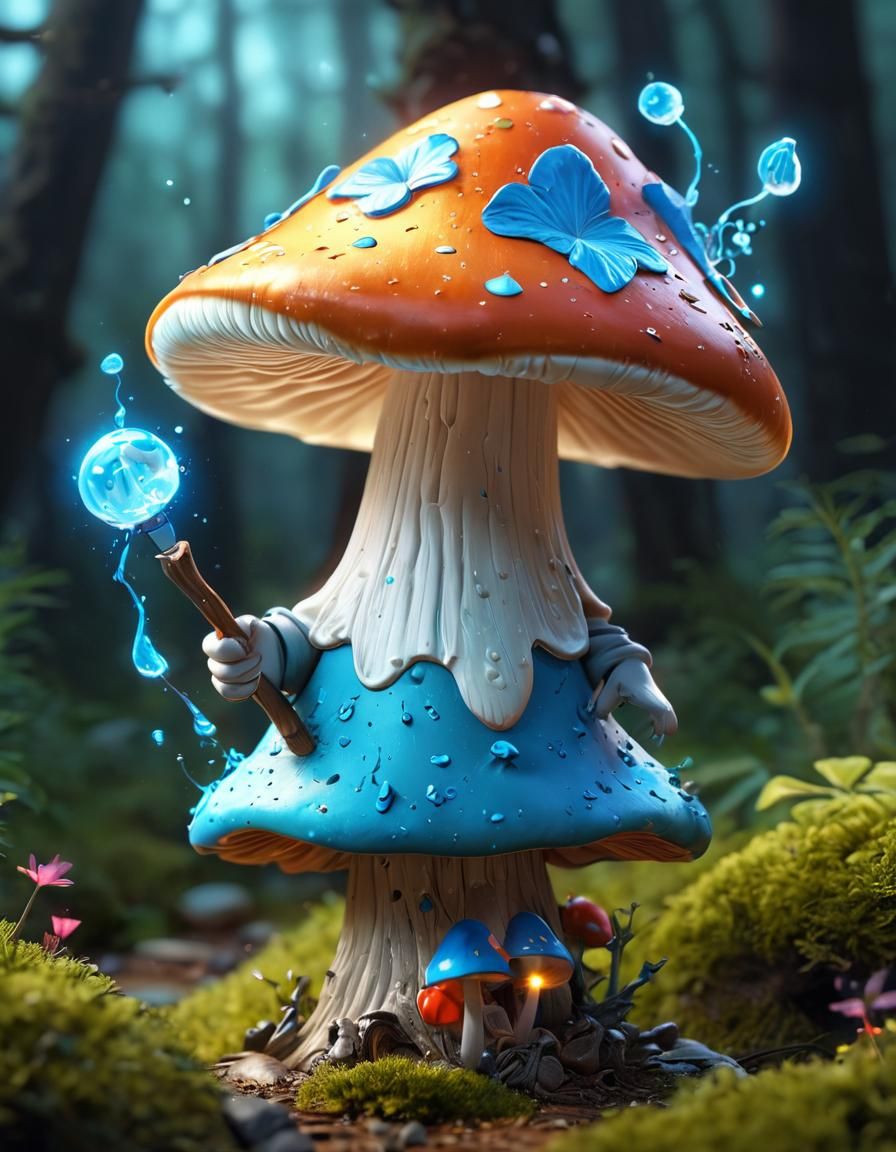 Adorable Mushroom Wizard with Magic Wand in Digital Art