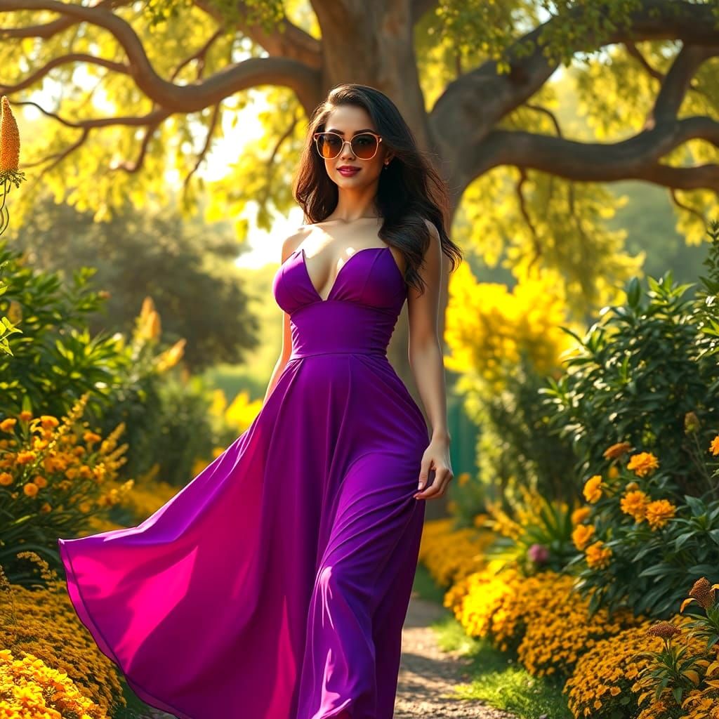 Beautiful Woman in Purple Dress, Fantasy Art