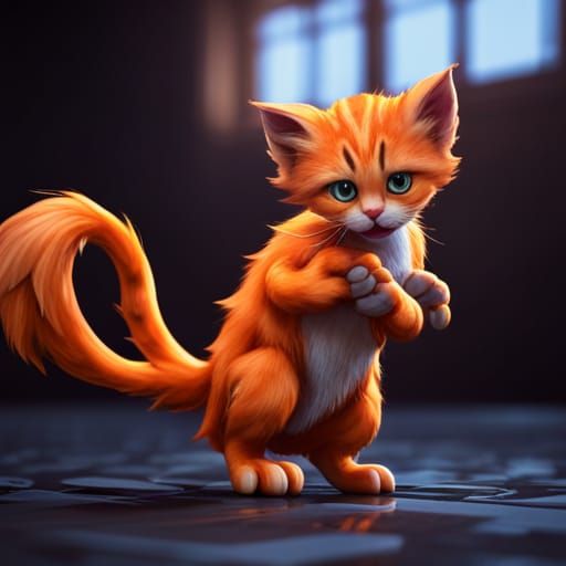 Orange Kitten Biting Mail: Detailed Matte Painting